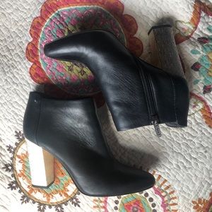 Black Booties with Champagne chunky heel